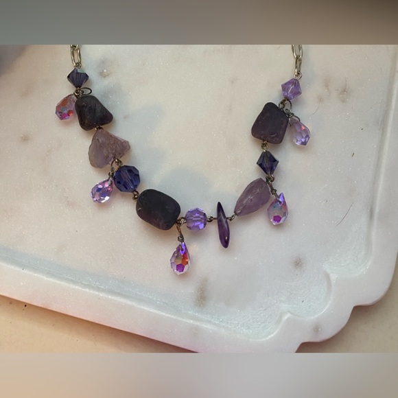 Amethyst, crystal and sterling silver necklace - Picture 2 of 5